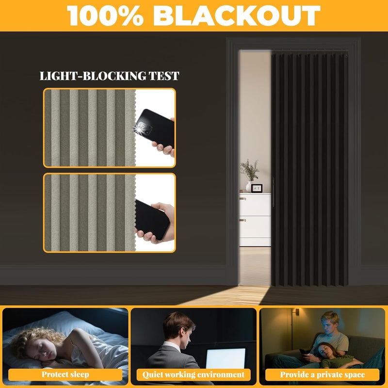 A-jazz 100% Blackout Accordion Door Magnetic Door Curtain Folding Closet Doors Curtain Invisible Applicable Bedroom Room Living Room Doorway （Grey 42" W x 78" L 1 Panel - Image 4